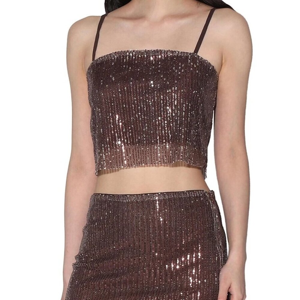 Two-Piece Set Walter Baker Sequin Rose Gold — Top M + Skirt 6 (Originally $450+)